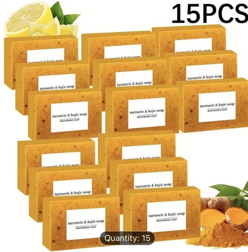 15 pcs Turmeric Glow Soap Skin Brightening with Lemon & Kojic Acid 100g each