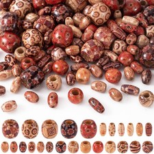 180 Pcs Printed Wooden Beads Large Hole Natural Wood Beads for Macrame DIY