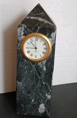 VTG Quartz Black And White Genuine Marble Desk Clock Not working Decor AS IS