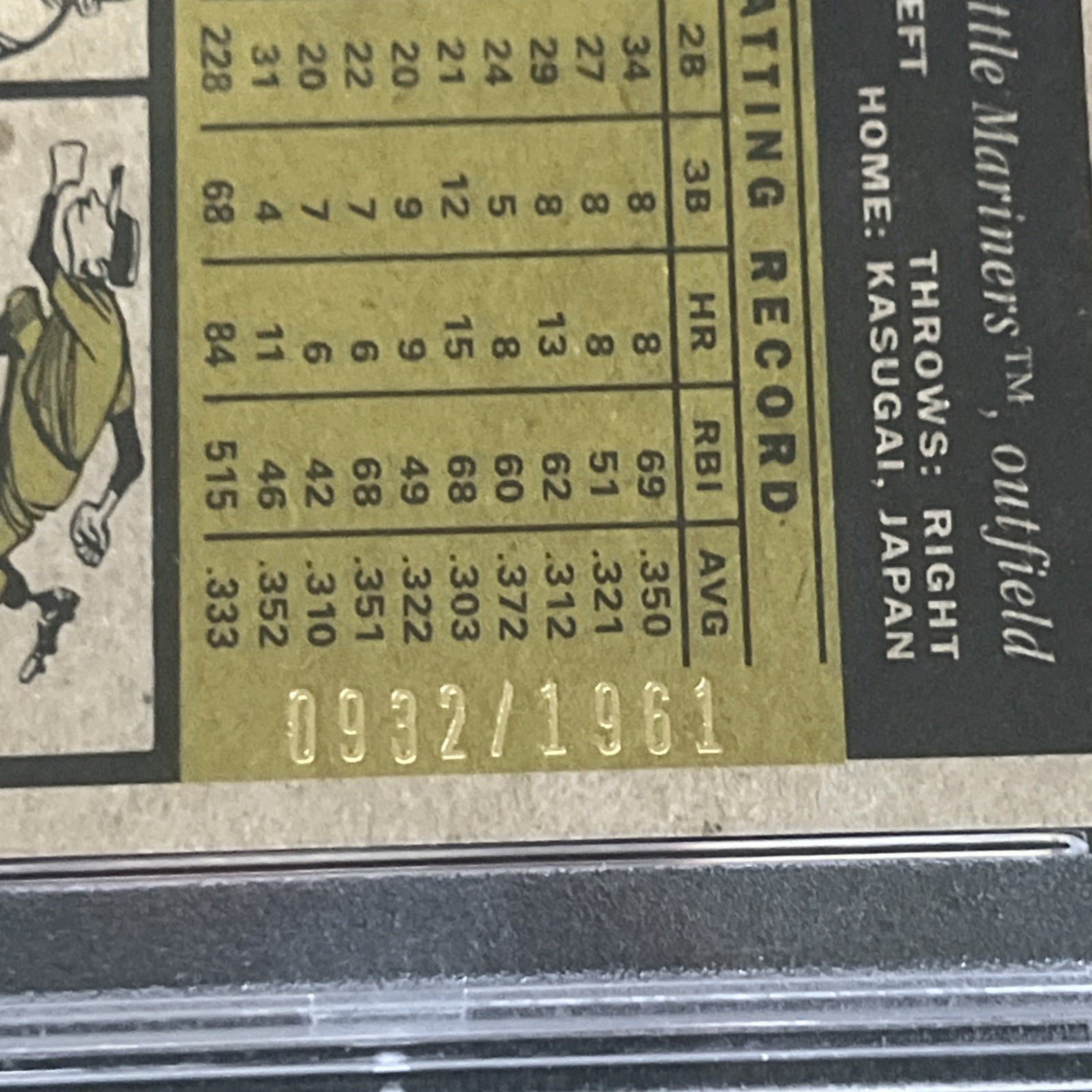 2010 Topps Heritage #C68 ICHIRO SUZUKI HOF Chrome 932/1961 PSA 10 GEM MINT view 3
