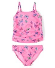 ,Girls,2Piece Tankini Swimsuit,Neon Happy Pink,Small