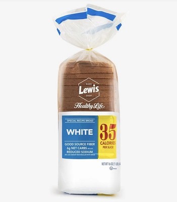 NEW! Lewis Bake Shop Healthy Life White Loaf Bread, 1 lb, Reduced Sodium!