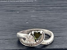 925 Sterling Silver Double Heart Ring Size 7 w/ Cubic Zirconia  Faux Stone3.25g