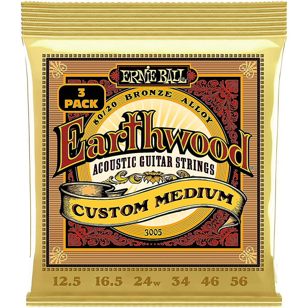 Акустические струны Ernie Ball Earthwood Custom Medium 80/20 Bronze из бронзы, 3 упаковки, 12.5-56