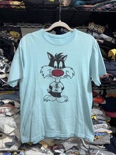 Vintage 80s Looney Tunes Rare Sylvester Jr Baby Blue Shirt Size Large