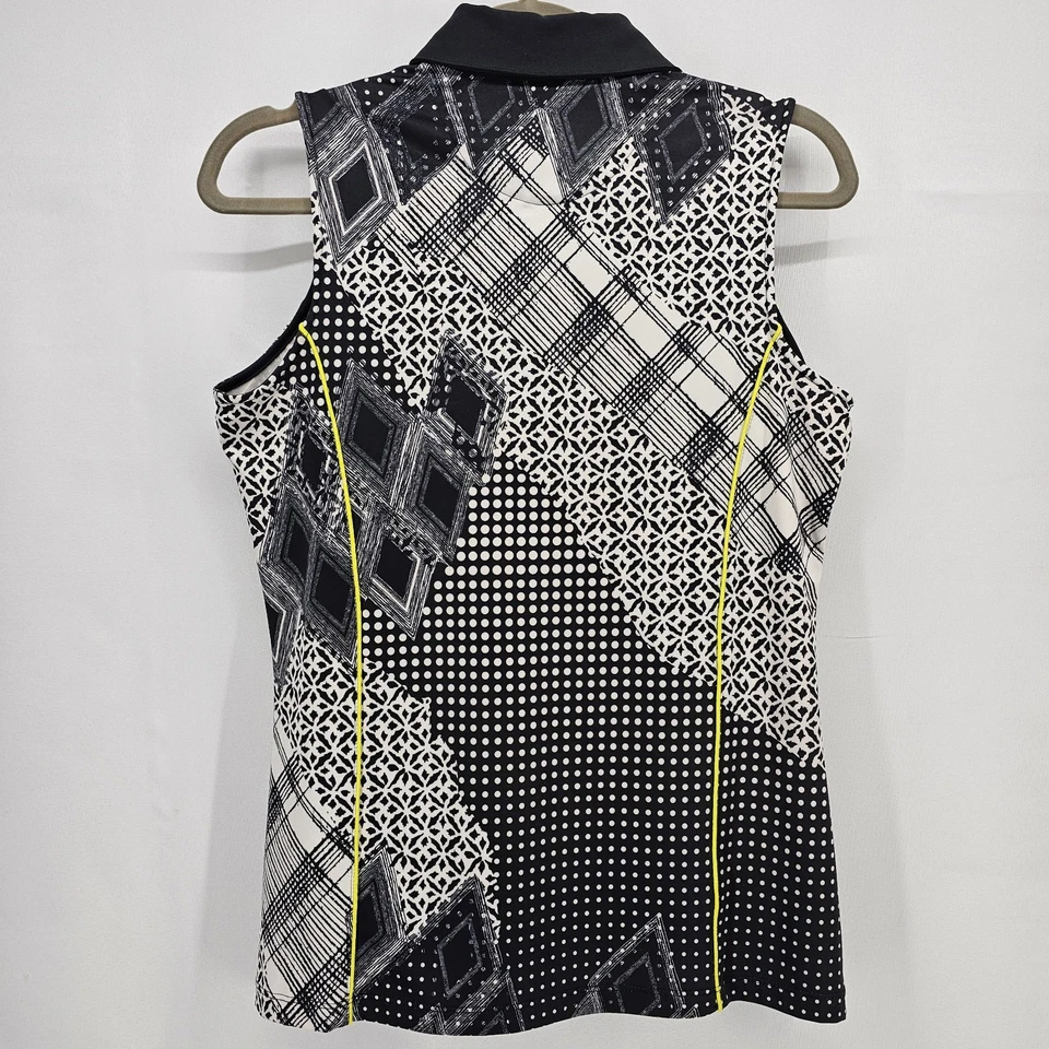 Impresionante Camisa de Golf Callaway Negra Blanca Rosa Amarilla Tubería Sin Mangas Talla S Foto 2 de 4