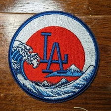 LA Patch Dodgers Baseball Japan Great Wave Red Sun Ohtani Embroidered Iron On 3"