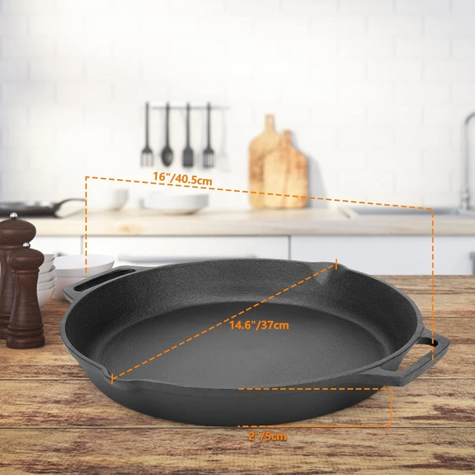 Onlyfire Gusseisenpfanne 35cm - 2 Griffe, 2 Ausgießer, für Grill, Backofen. - Bild 2 von 4