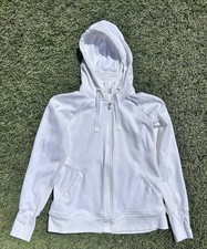 Athleta Triumph Hoodie L White Full Zip Athletic Jacket Thumbholes