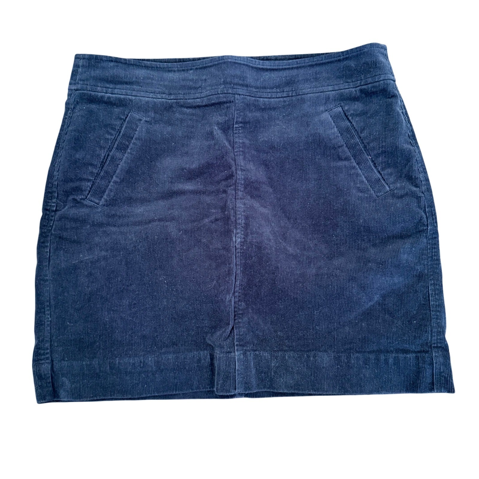 Loft Womens Navy Blue Corduroy Mini Skirt Pockets Back Zip Casual Size 6 Fall
