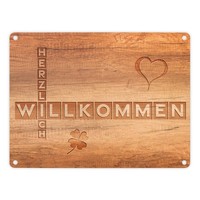 Herzlich Willkommen Metallschild In 15X20 Cm In Holzoptik