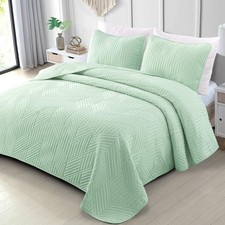 Exclusivo Mezcla Ultrasonic Twin Quilt Bedding Set, Lightweight Mint Green Be...