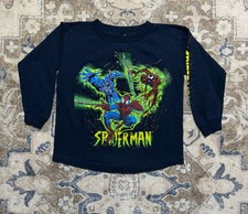 Vintage Y2K 2002 Spiderman Mad Engine Marvel Long Sleeve Navy T-Shirt Youth S/M