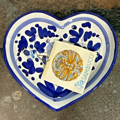 Deruta Italy Heart Dish Sambuco Pottery Blue White Hand Painted