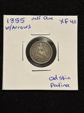 1855 w/arrows Seated Liberty Half Dime XF Old Skin Patina