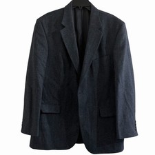 Lands  End 44L Lambswool Blazer BlueishGray Herringbone Sport Coat Mens 2 Button