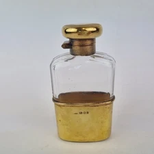 Antique Silver Gilt And Cut Glass Hip Flask Asprey & Co London 1923