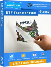 DTF Transfer Film Glossy: 8.5" X 11"Inch 50 Sheets PET Paper Glossy Clear Cold P