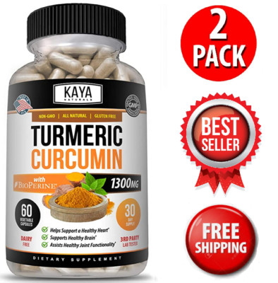 (2 Pack) Turmeric Curcumin w/ Bioperine High Absorption & Potency 1300mg