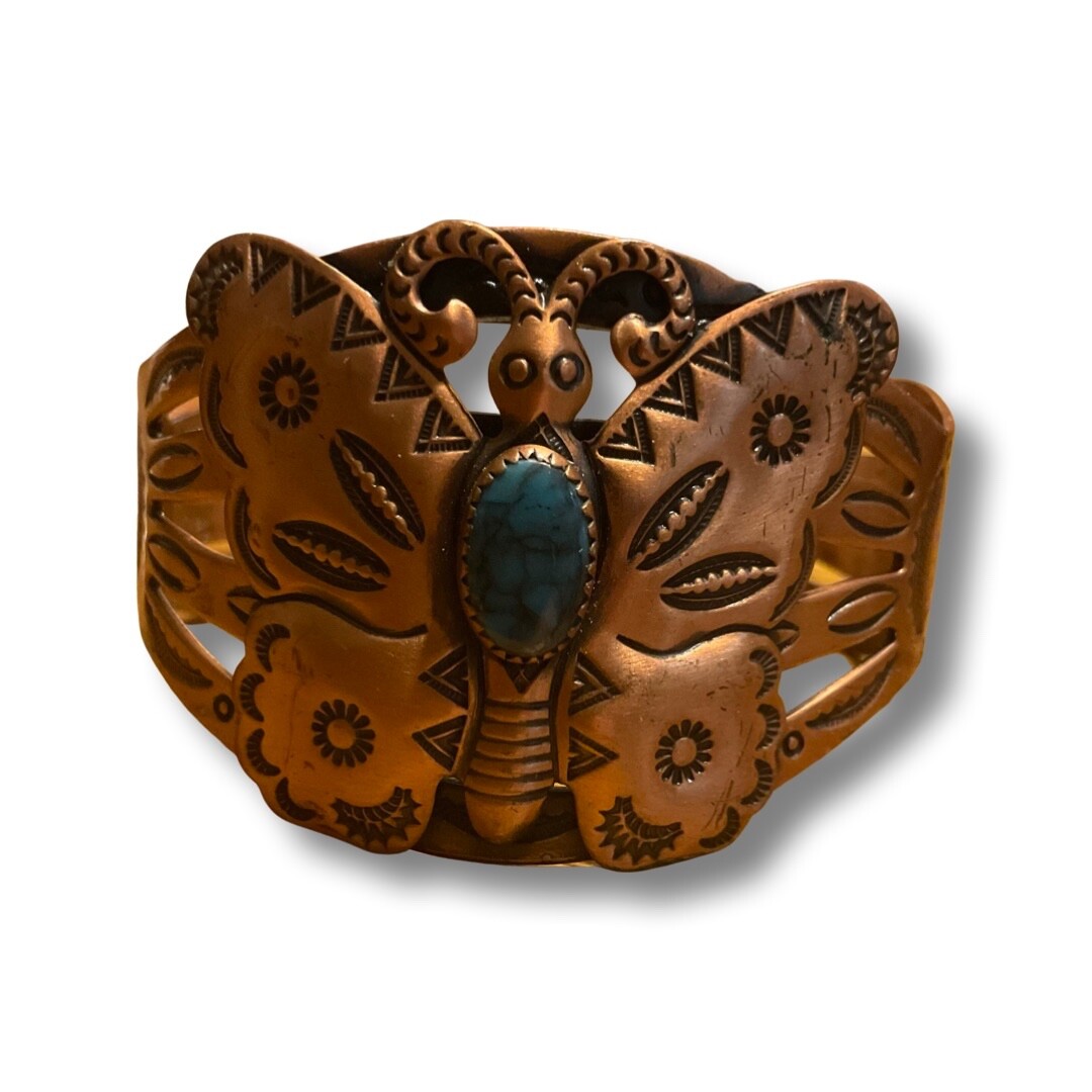 Bracelet Solid Copper Butterfly Cuff Vintage With… - image 4