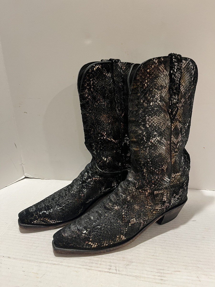 Lucchese Leather Lizard Embossed Sparkle Western Boots Made  display picture 1