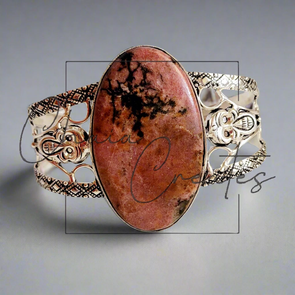 Brazalete brazalete brazalete de plata esterlina .925 piedra rodonita rosa regalos para ella Foto 2 de 4