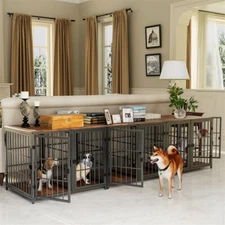 Extra Large Heavy-Duty Dog Crate Furniture End Table 4 Doors Wooden Cage Kennel