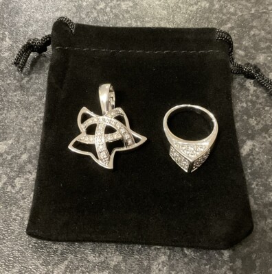 Preloved Pierre Lang Ring/Anhänger Set, klare Diamanten, Ringgröße L silberfarben