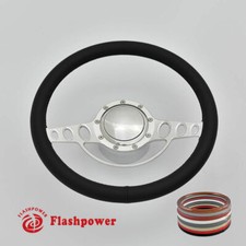 14 Billet Aluminum 9 Hole Steering Wheel Kit Black Full Wrap W Horn Adapter