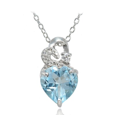 Sterling Silber 1,9 kt TGW Blautopas und weißer Topas Doppelherz Halskette