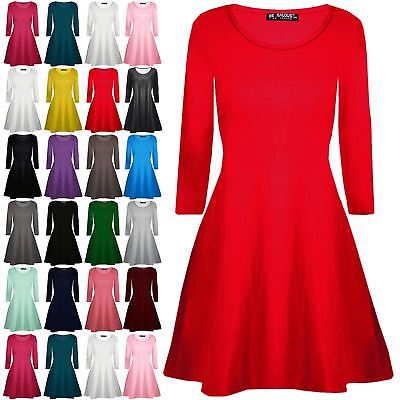 Kids Swing Dress Girls Plain Round Neck 