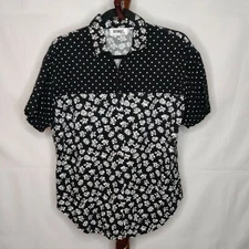 Gitano women's size S shirt black white polka dot/floral button up short sleeves