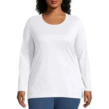 Just My Size Plus-Size Women's Long-Sleeve Scoopneck Tee White Choose Size