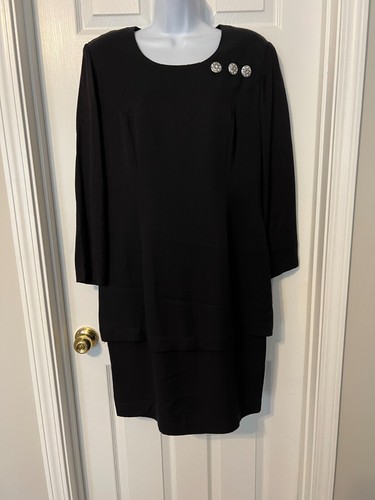 Patra Vintage Black Embellished Button Shift Dress Sz 12 - Picture 9 of 12