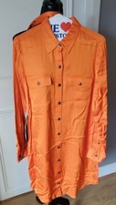 Lauren Ralph Lauren Woman LS Button Down Shirt Dress Orange Satin Size 8