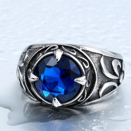 Gems Stone Carving Men Rings Stainless Steel Jewelry Vintage Punk Healing Stone - Picture 14 of 14