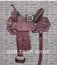 Western Barrel Racing Saddle Premium Leather Deep Seat with Tack Set  Free Ship
