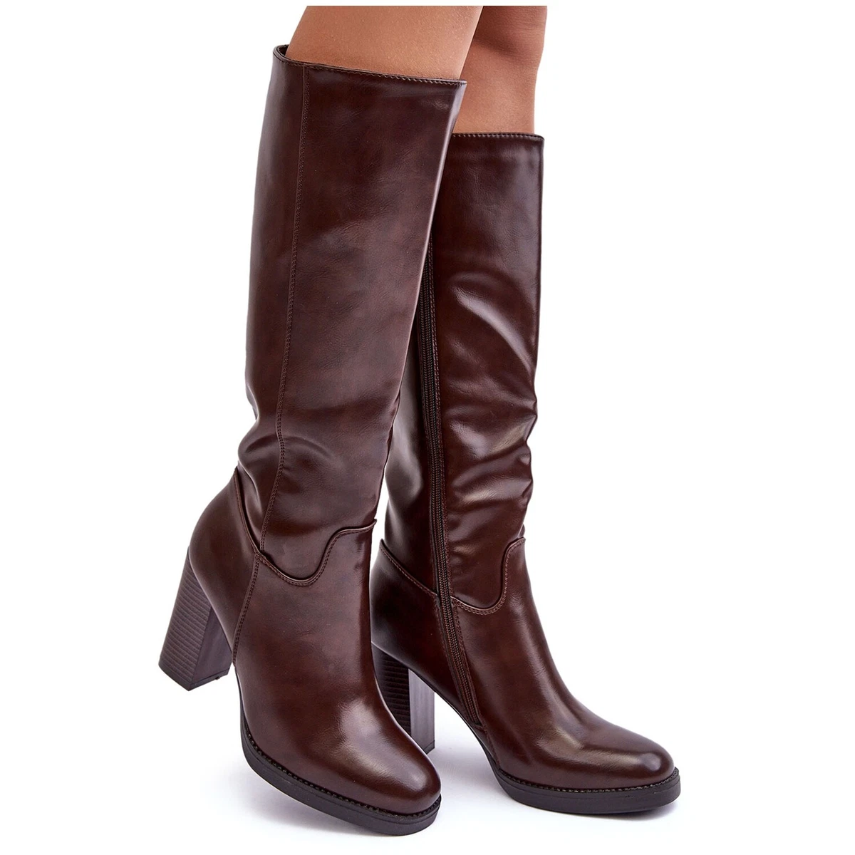 Brown knee high boots no clearance heel