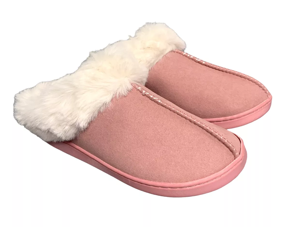 Lauren Conrad Slippers Womens Pink Sz S 6 7 Bedroom Shoes Faux Fur Ivory Plush