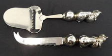 Boston Warehouse Stainless w/Silver Plate Pear Handle Cheese Serving Set