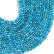 Natural Blue Apatite Gemstone Micro Faceted Cut Round Loose Beads String 15.5"