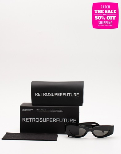 UVP205€ RETROSUPERFUTURE Atena rechteckige Sonnenbrille schwarz HANDMADE in Italy
