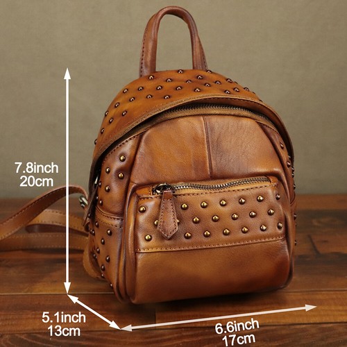 Genuine Leather Small Backpack Purses Women Knapsack Retro Leather Rucksack - Picture 5 of 16