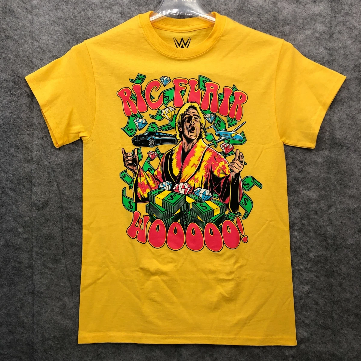 NEW Ric Flair Woo WWE T Shirt Mens Small Yellow Retro Money Short