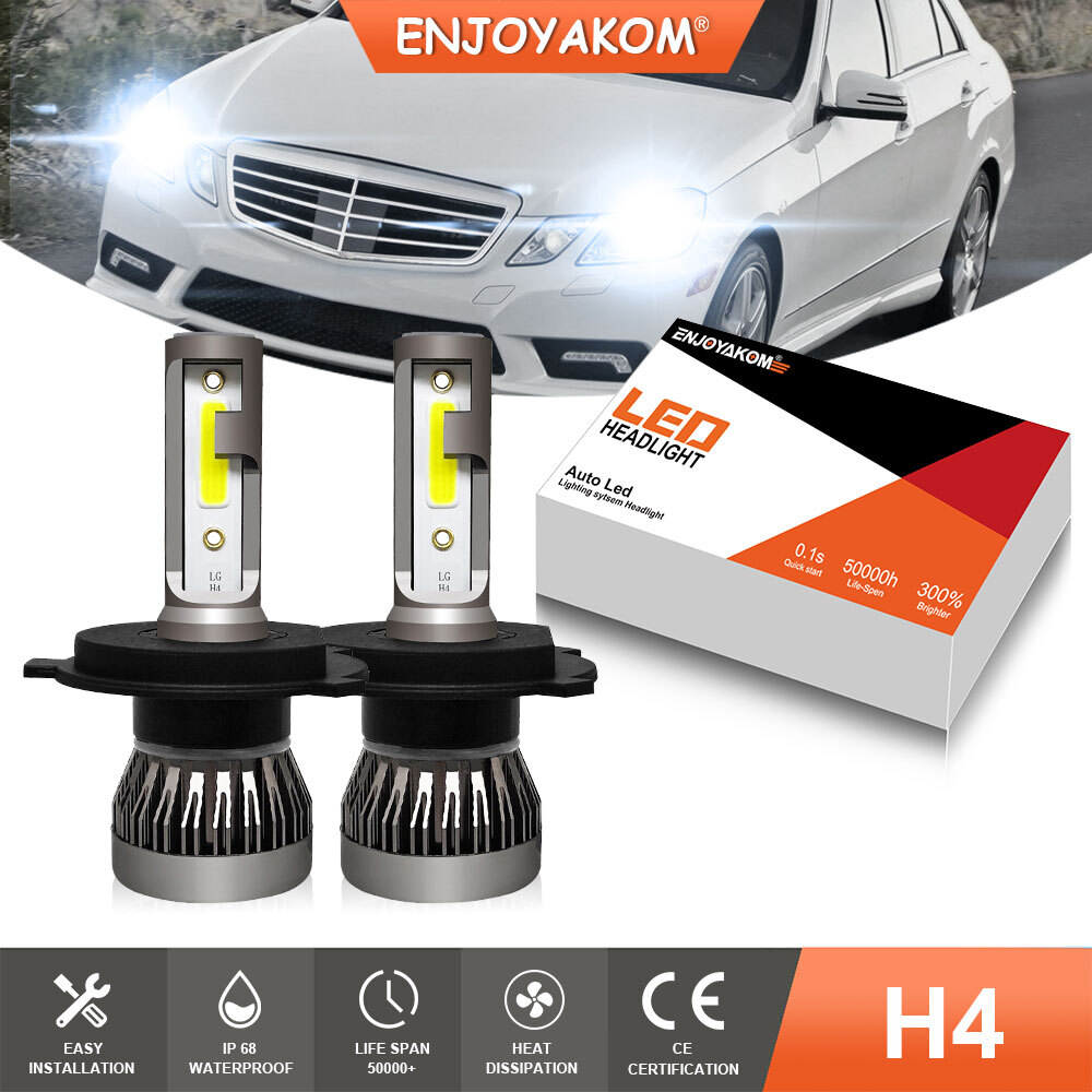 Pair H4 Mini LED Headlight Bulbs Hi/Low Beam Xenon White Light 36W 6000LM 6000K
