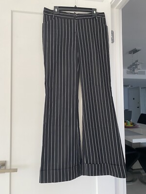FLAVIO CASTELLANI Made in Italy, black/white stripes, cuffs wide pants. Size 44