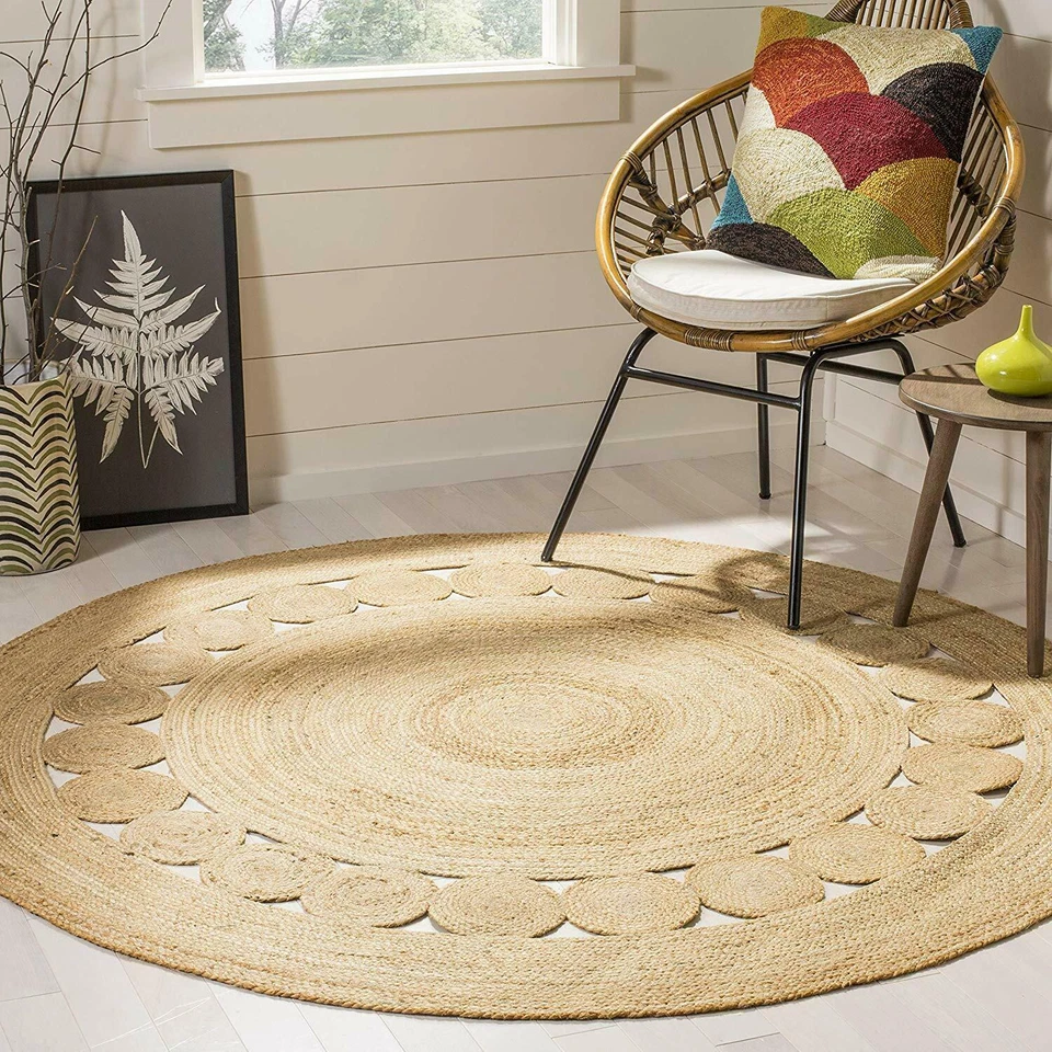 Rug Jute Designer Natural Carpet Handmade Braided Round Floor Rug Area Rag Rug - Image 3 of 4