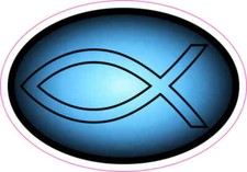3X2 Black and Blue Oval Christian Fish Sticker Vinyl Cup Stickers Bumper Decal