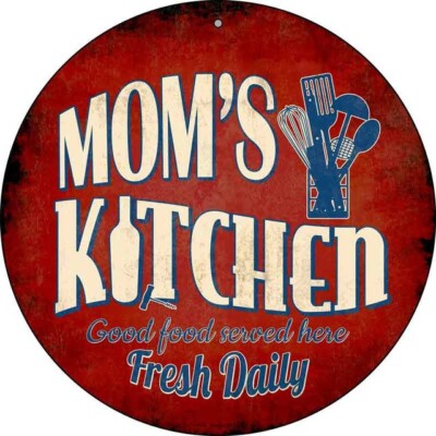 Moms Kitchen Novelty Round Circular Metal Sign 8'' Home Garage Wall