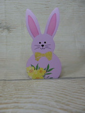 New Purple Floral Easter Wood Cutout Bunny Block Sign Spring Decor Tier Tray